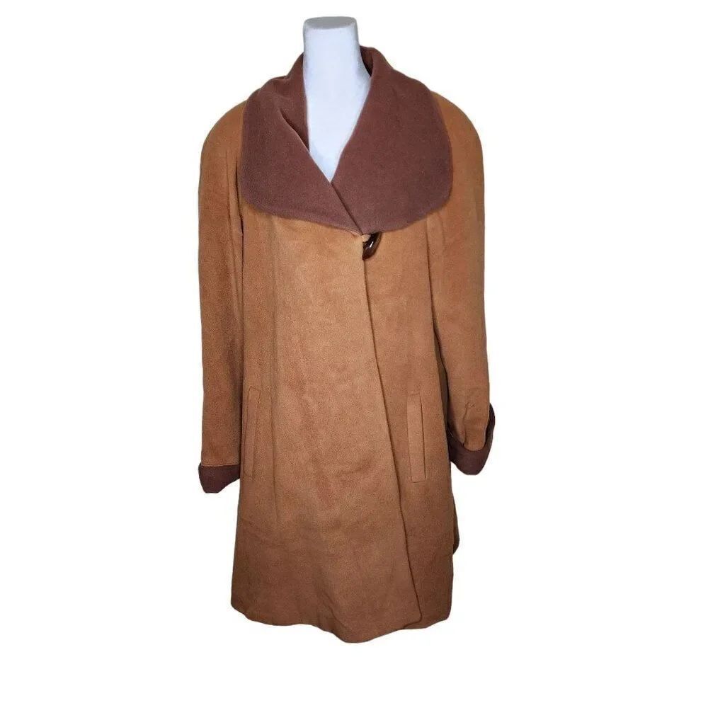 Vintage Bella Bicchi Fur Collar Swing Coat Womens M Brown Cashmere Wool